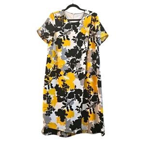 Jessica London Yellow Floral Plus Size Shift Dress Faux Wrap